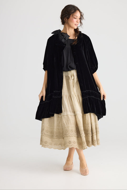 Florentine Velvet Coatdress. Ebony