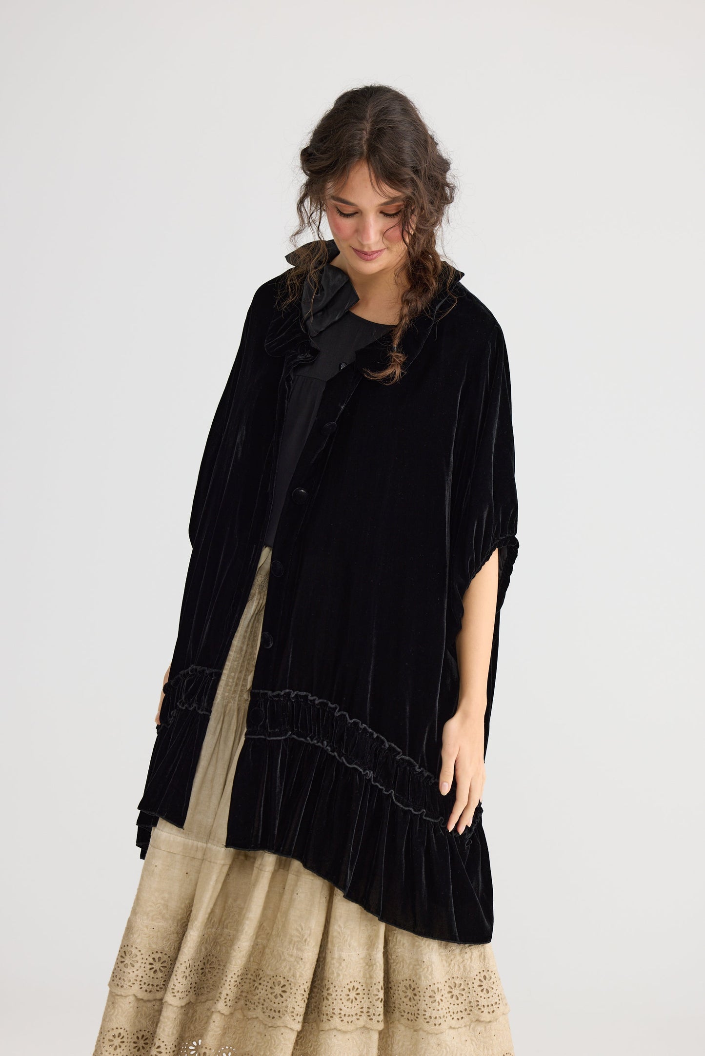 Florentine Velvet Coatdress. Ebony