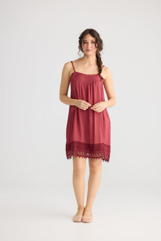 Amelie cotton and lace slip. Cherry