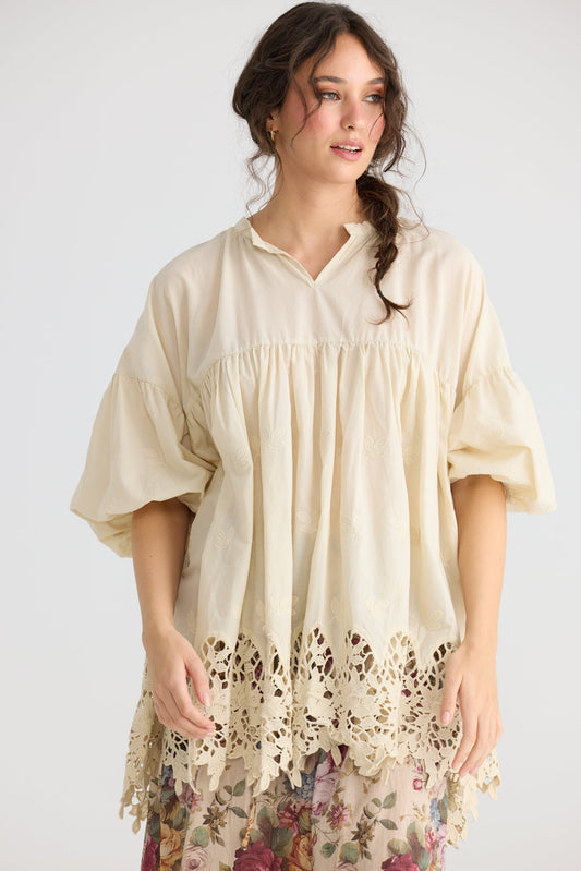 French lace smock. Stone
