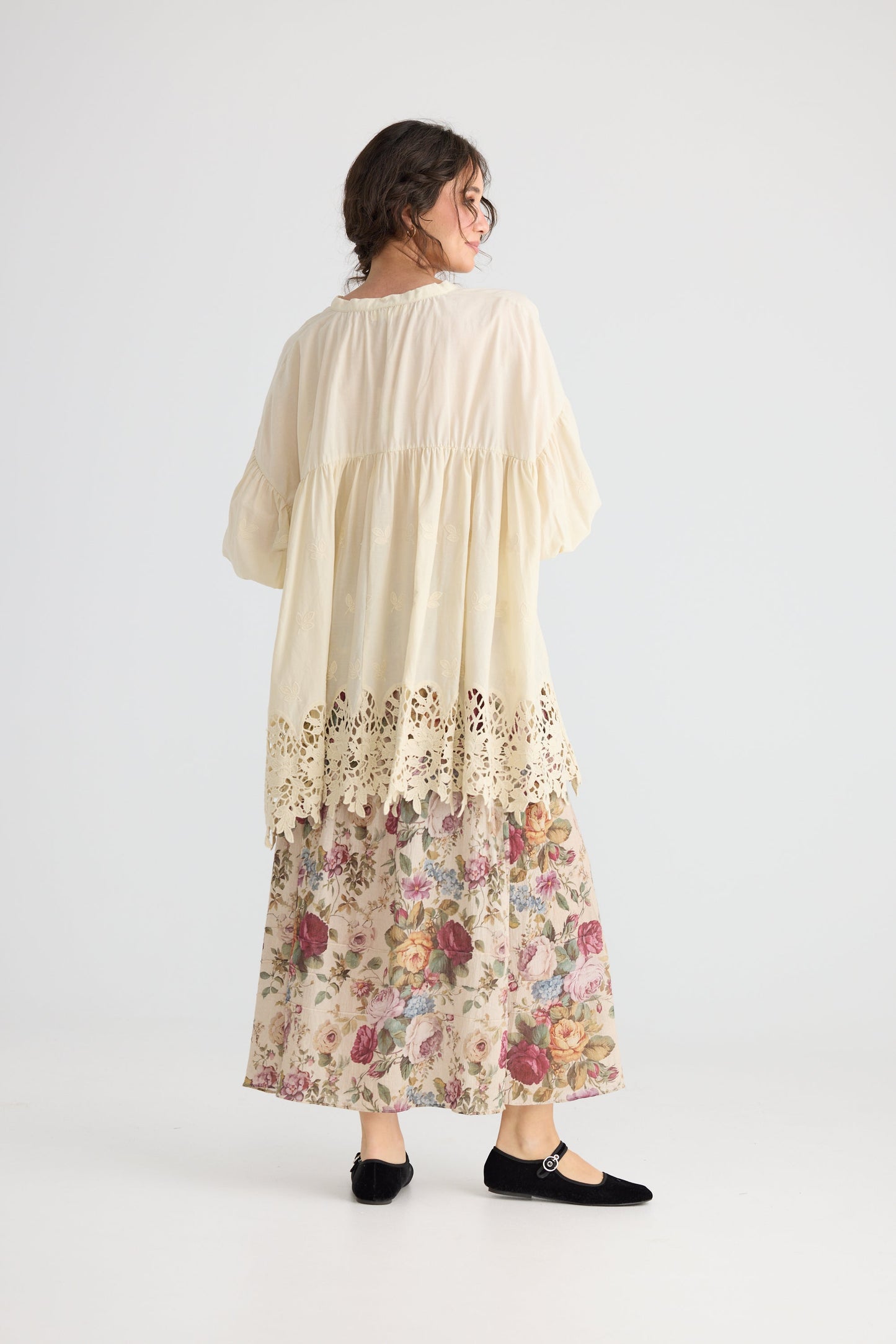 French lace smock. Stone