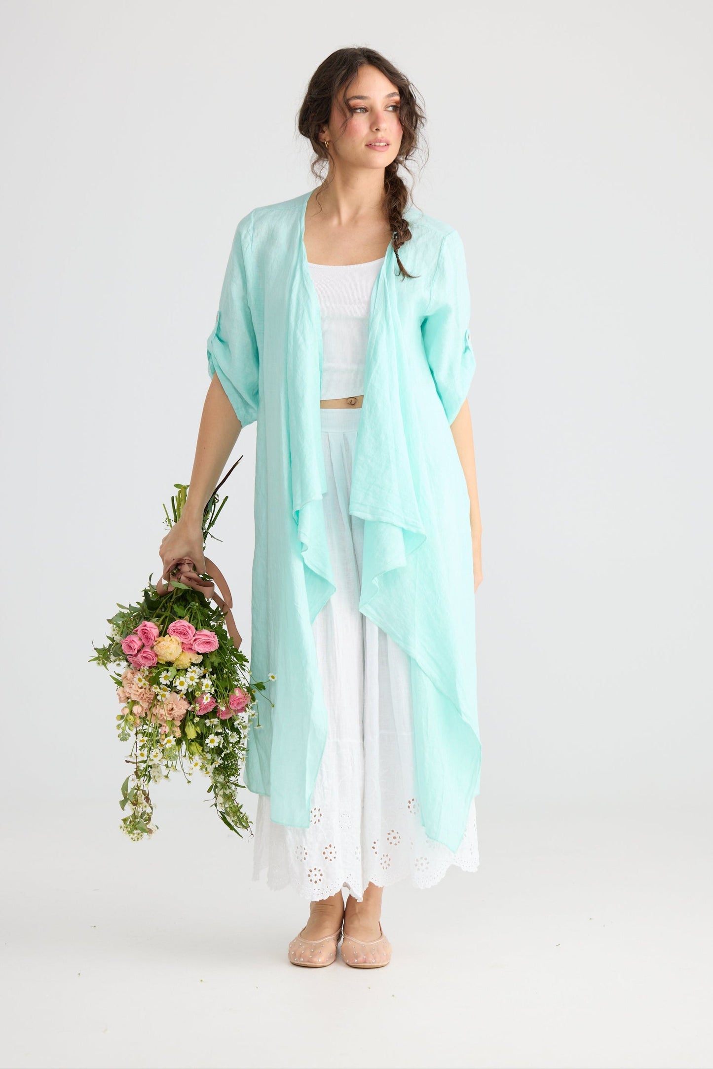Sabine Linen  Duster coat. Mint
