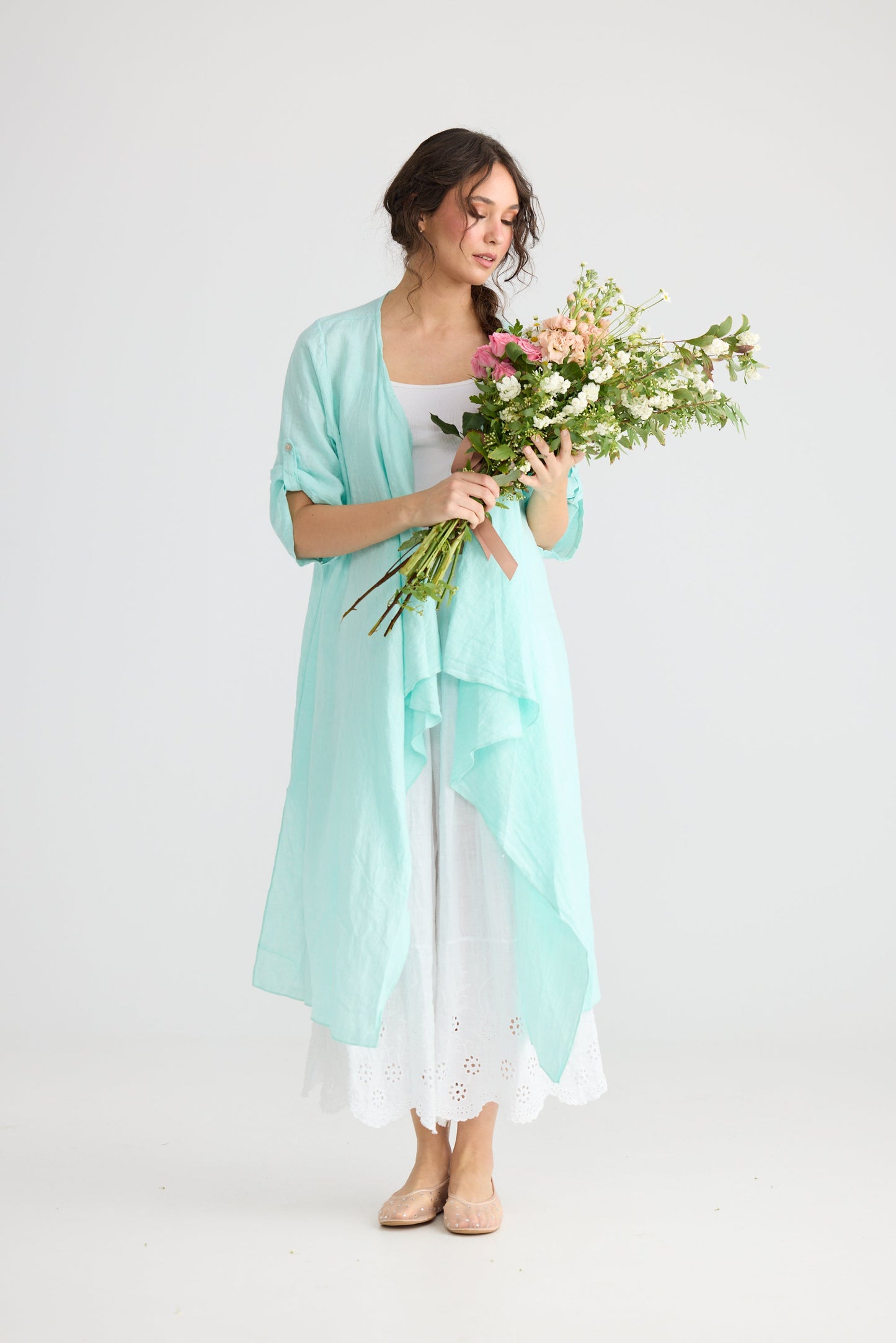 Sabine Linen  Duster coat. Mint