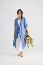Sabine long linen duster coat. Denim Blue