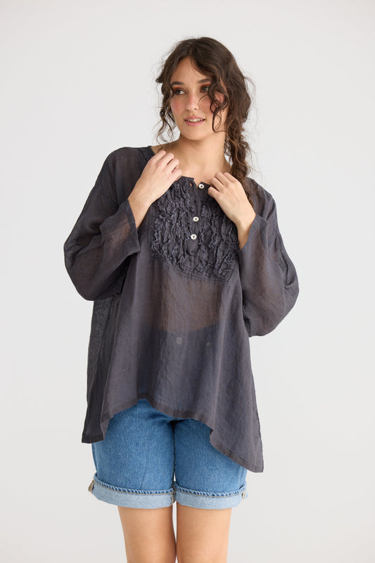 Florian Linen top. Charcoal