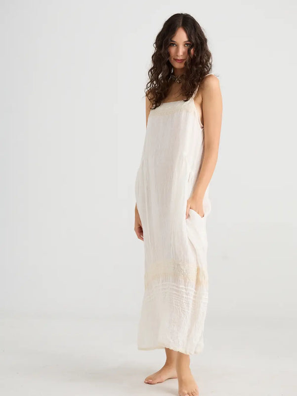 Isadore linen and lace Cami dress. Powder Pink