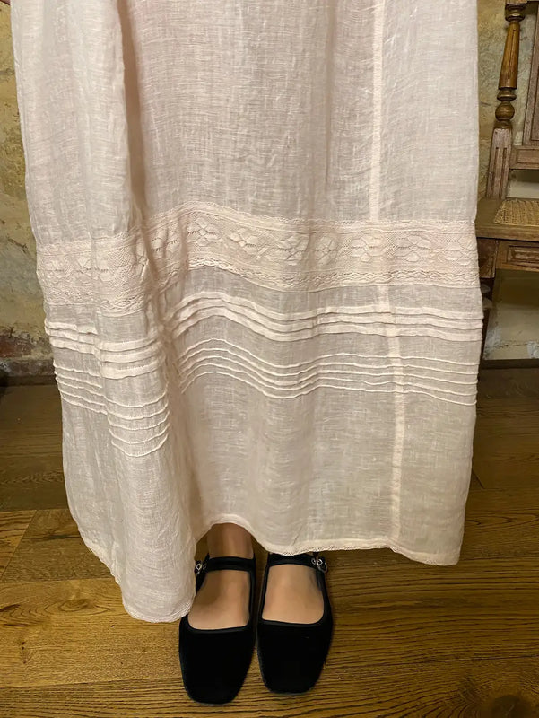 Isadore linen and lace Cami dress. Powder Pink