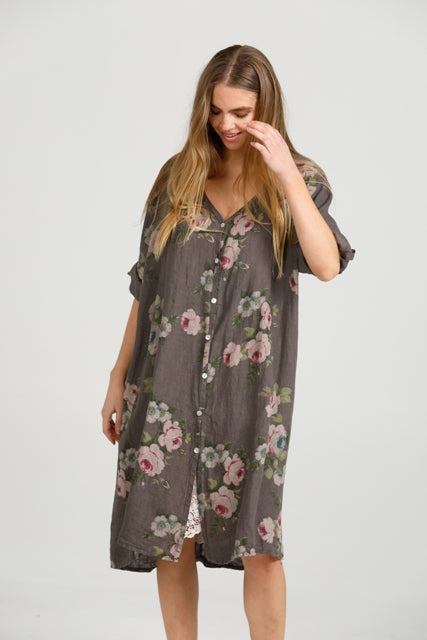 Abigail linen shirt dress. Midnight Rose
