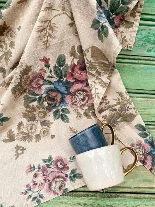 In Bloom Teatowel. Blue and Pink Rose Posy