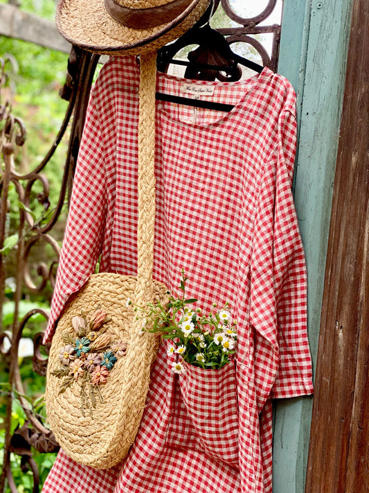 Clarissa Linen checked dress. Vintage Red