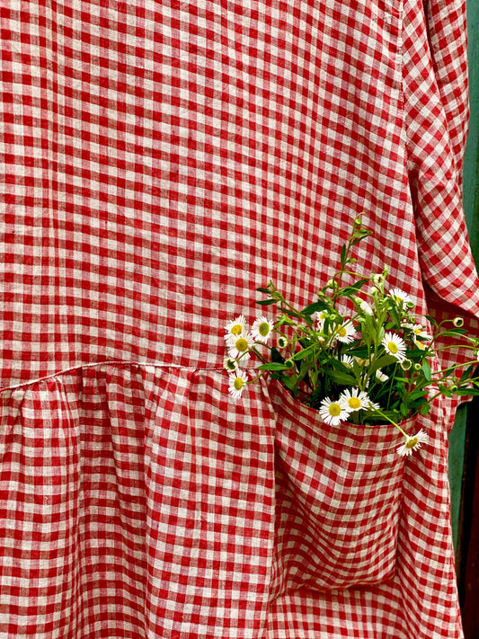 Clarissa Linen checked dress. Vintage Red