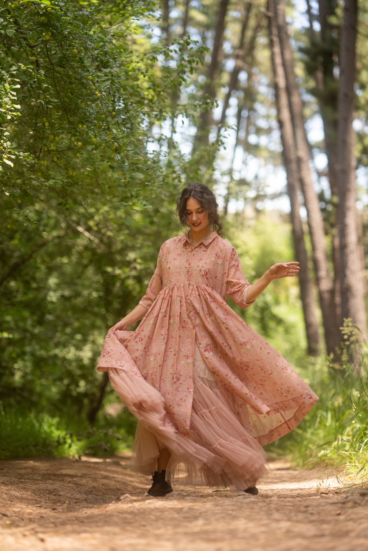 Meadowlark. Cotton floral duster dress. Peachy Pink