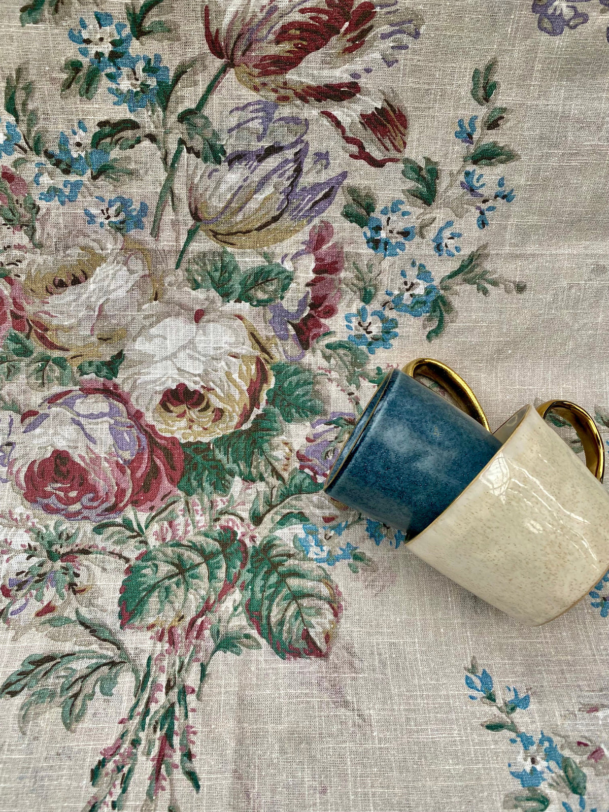 In Bloom Linen Teatowel. Faded Rose Bouquet