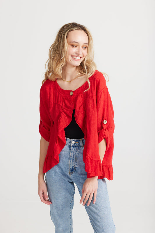 Fifi Linen jacket. Chilli Red