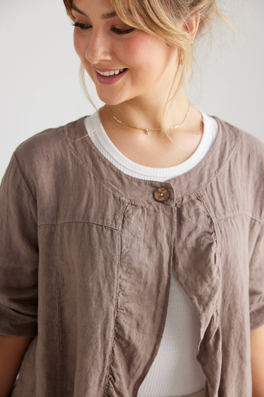 Fifi Linen Jacket. Coffee