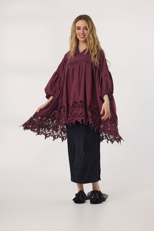 French lace smock. Wine