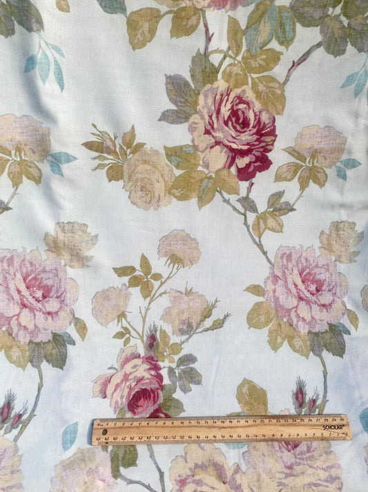 Poetry of Flowers Fabric Collection. French Blue Trellis Rose
