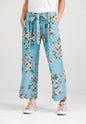 Eva linen floral  Pants . Tahitian Blue Rose