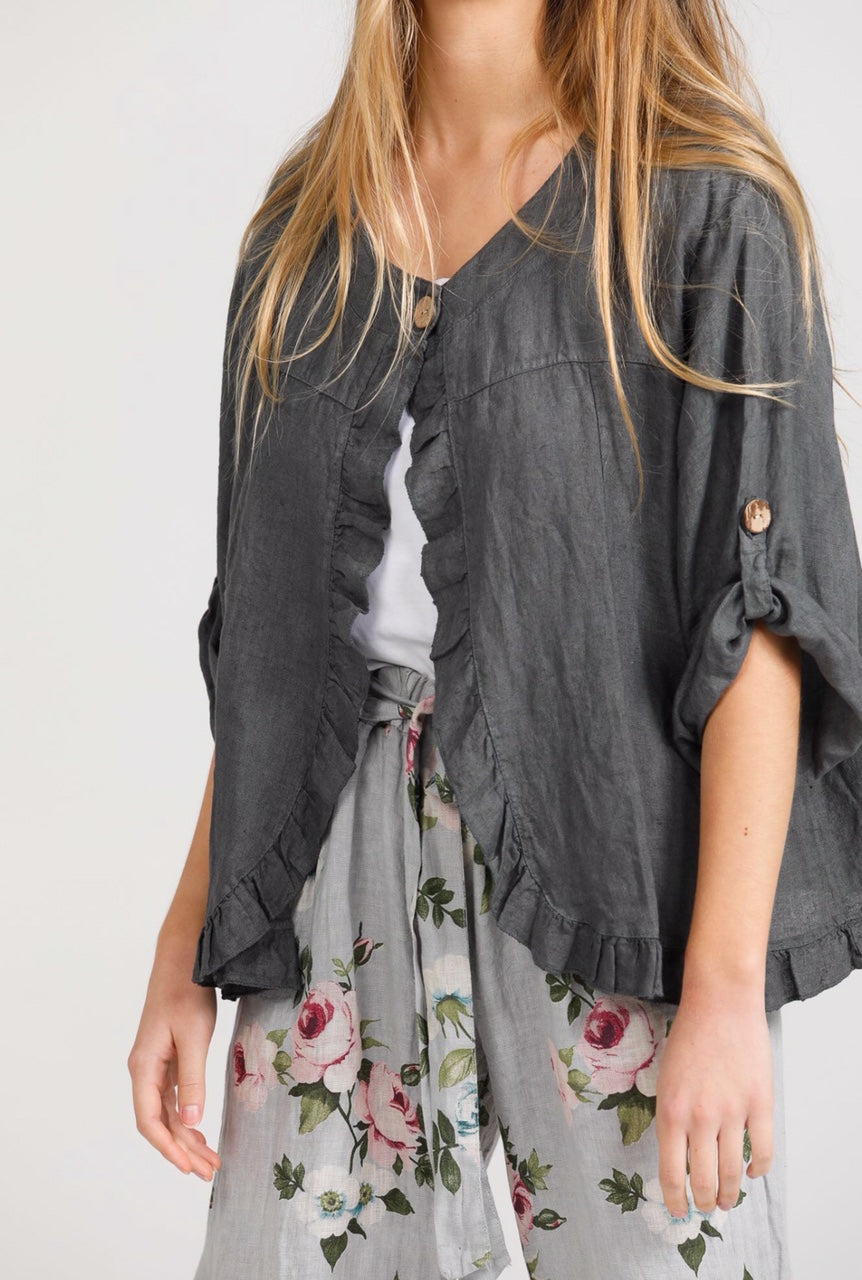 Fifi linen Jacket. Charcoal