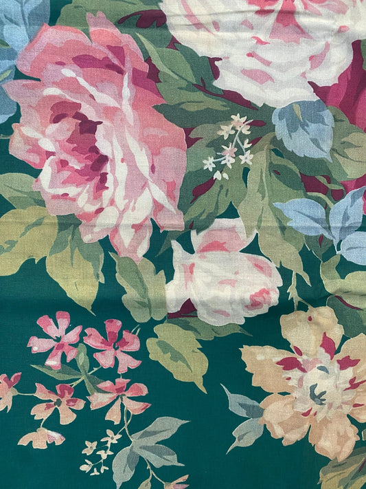 Poetry of Flowers Fabric Collection. Garden Party Rose Bouquet. Green Background.