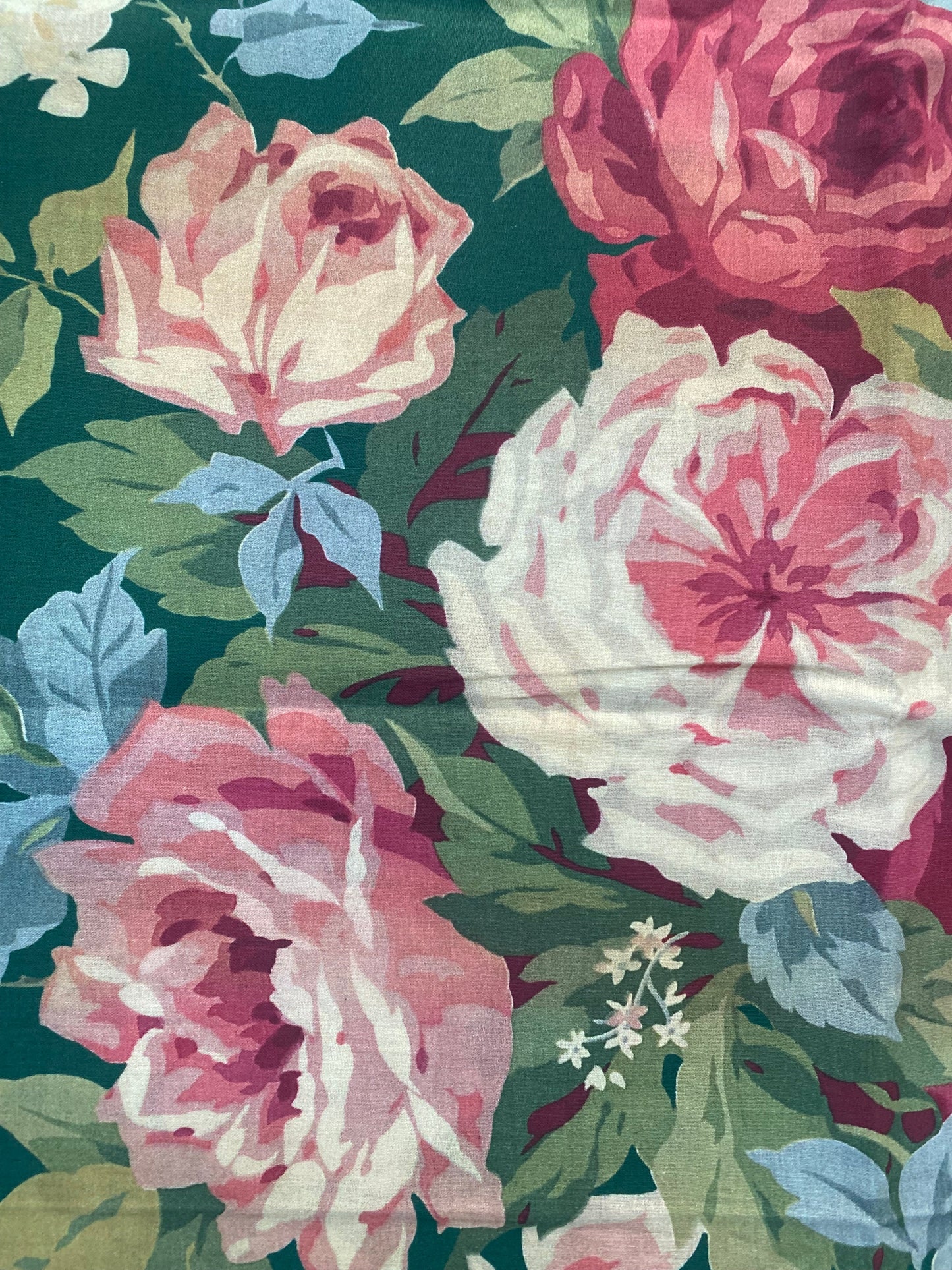 Poetry of Flowers Fabric Collection. Garden Party Rose Bouquet. Green Background.