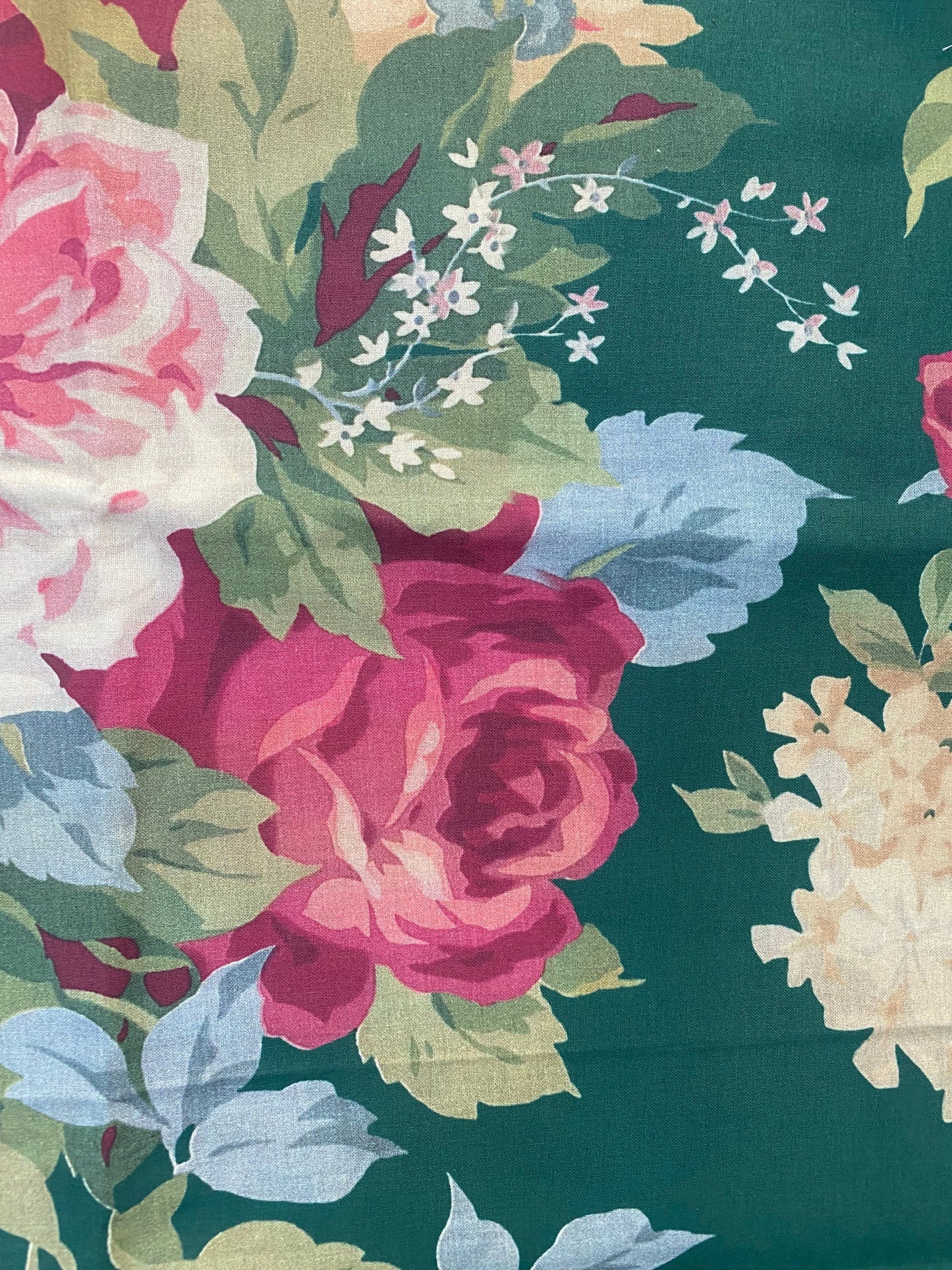 Poetry of Flowers Fabric Collection. Garden Party Rose Bouquet. Green Background.