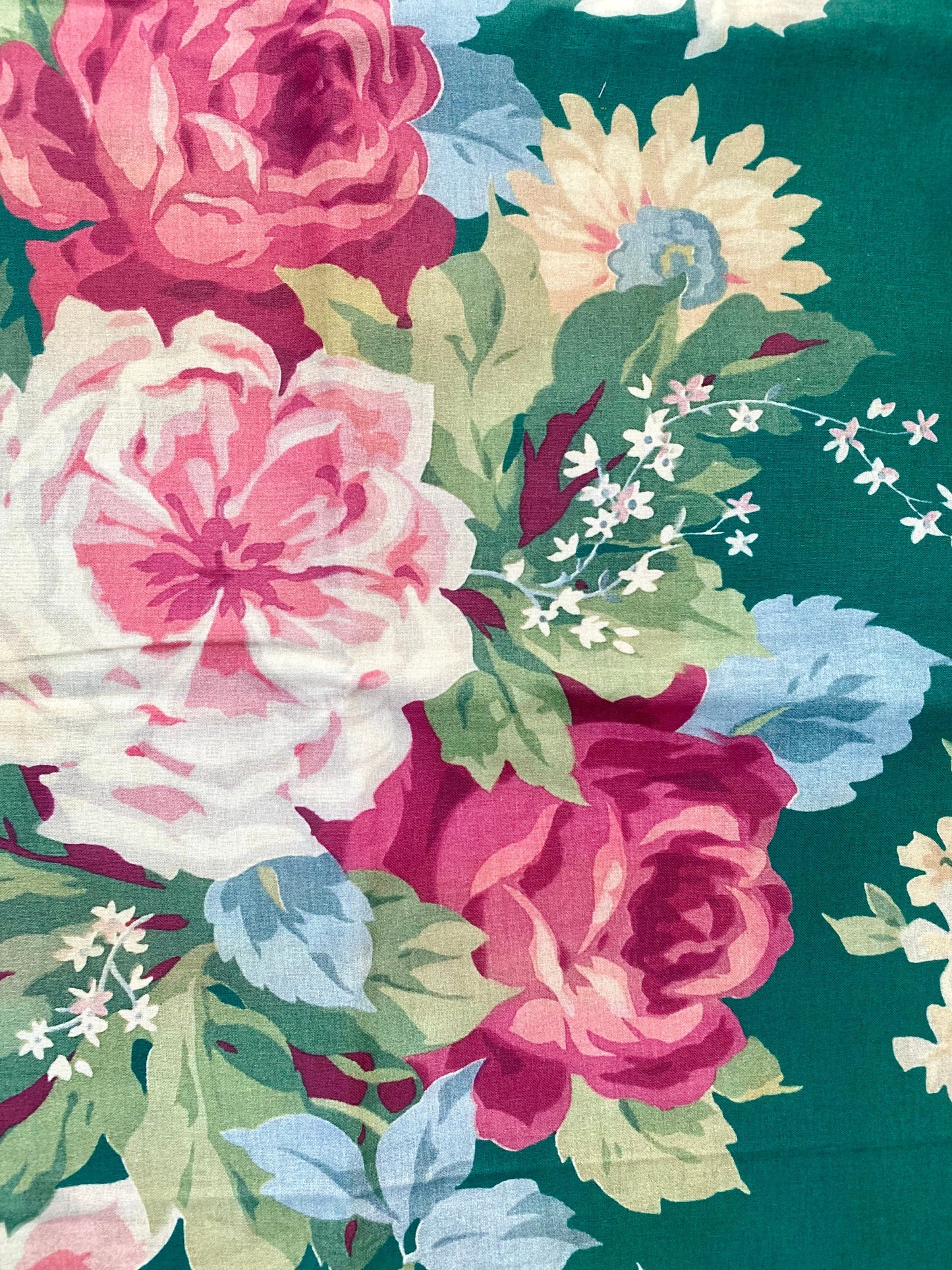 Poetry of Flowers Fabric Collection. Garden Party Rose Bouquet. Green Background.