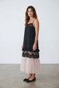 Minette cotton and lace short slip dress. Black.