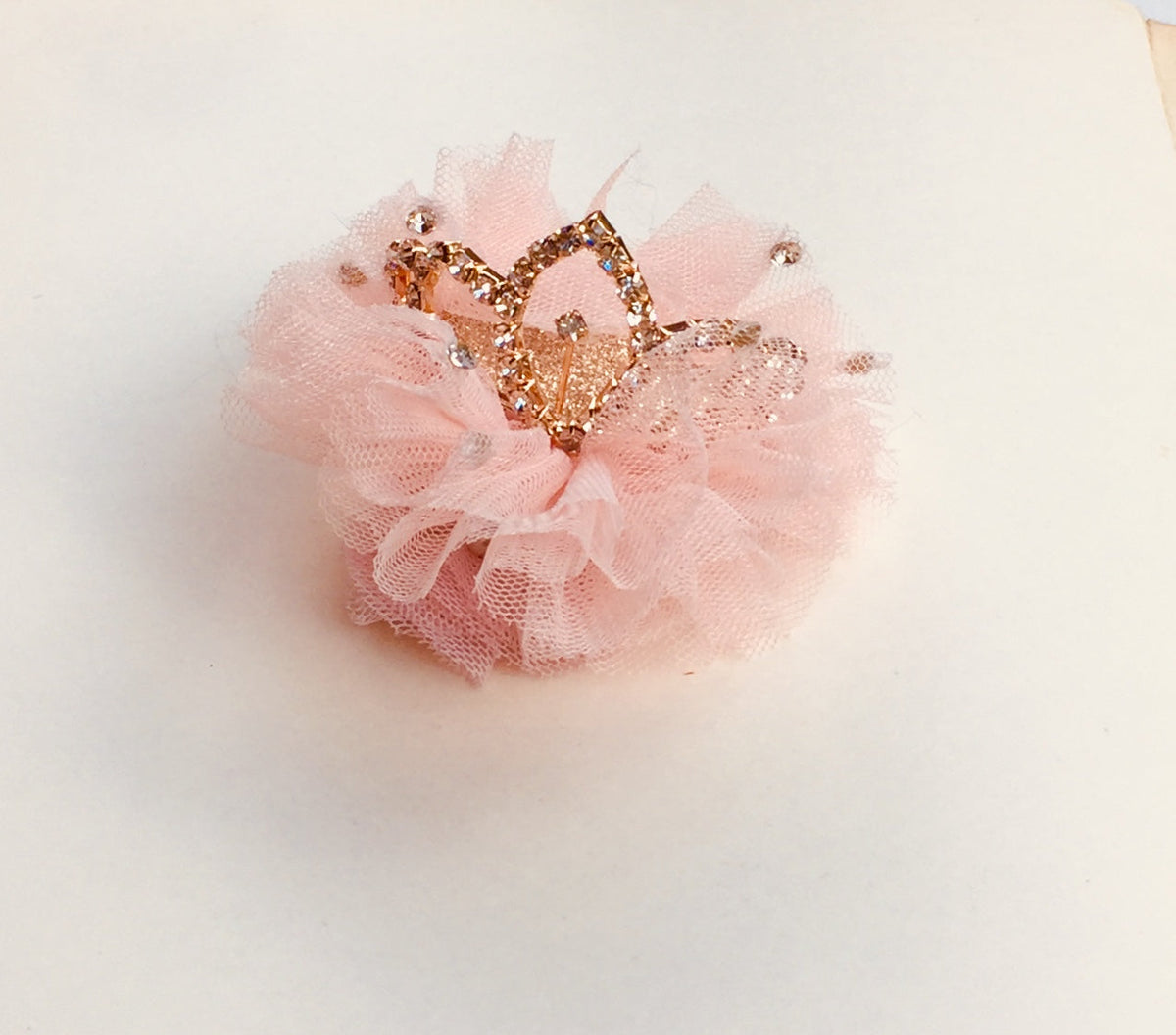 tulle diamante Princess crown clip / baby band  pink.