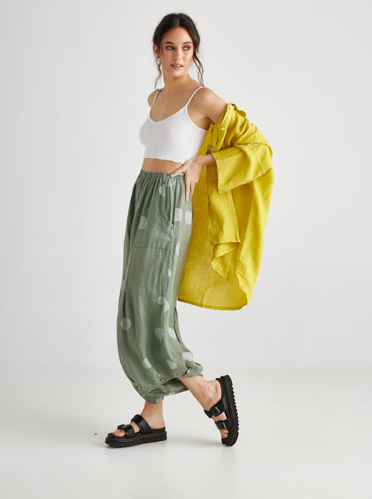 Teddie Linen shirt. Chartreuse