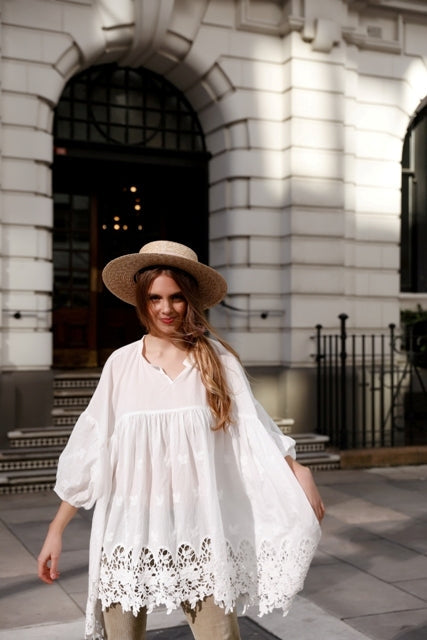 French lace smock. Ivory