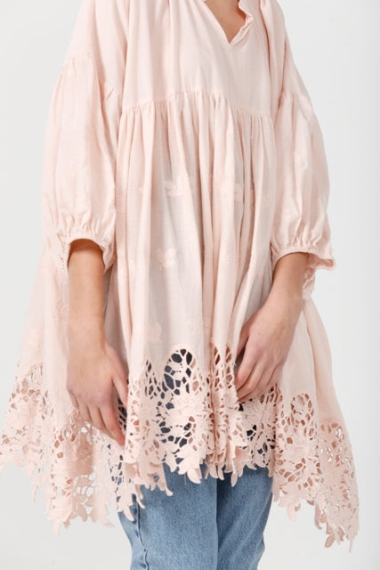 French lace smock. Blush Pink.