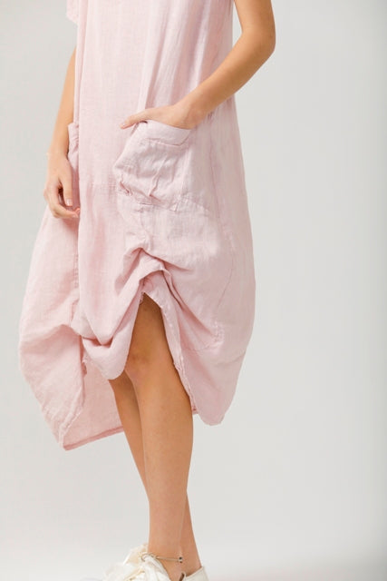 Primavera linen Dress . pink. Long sleeve