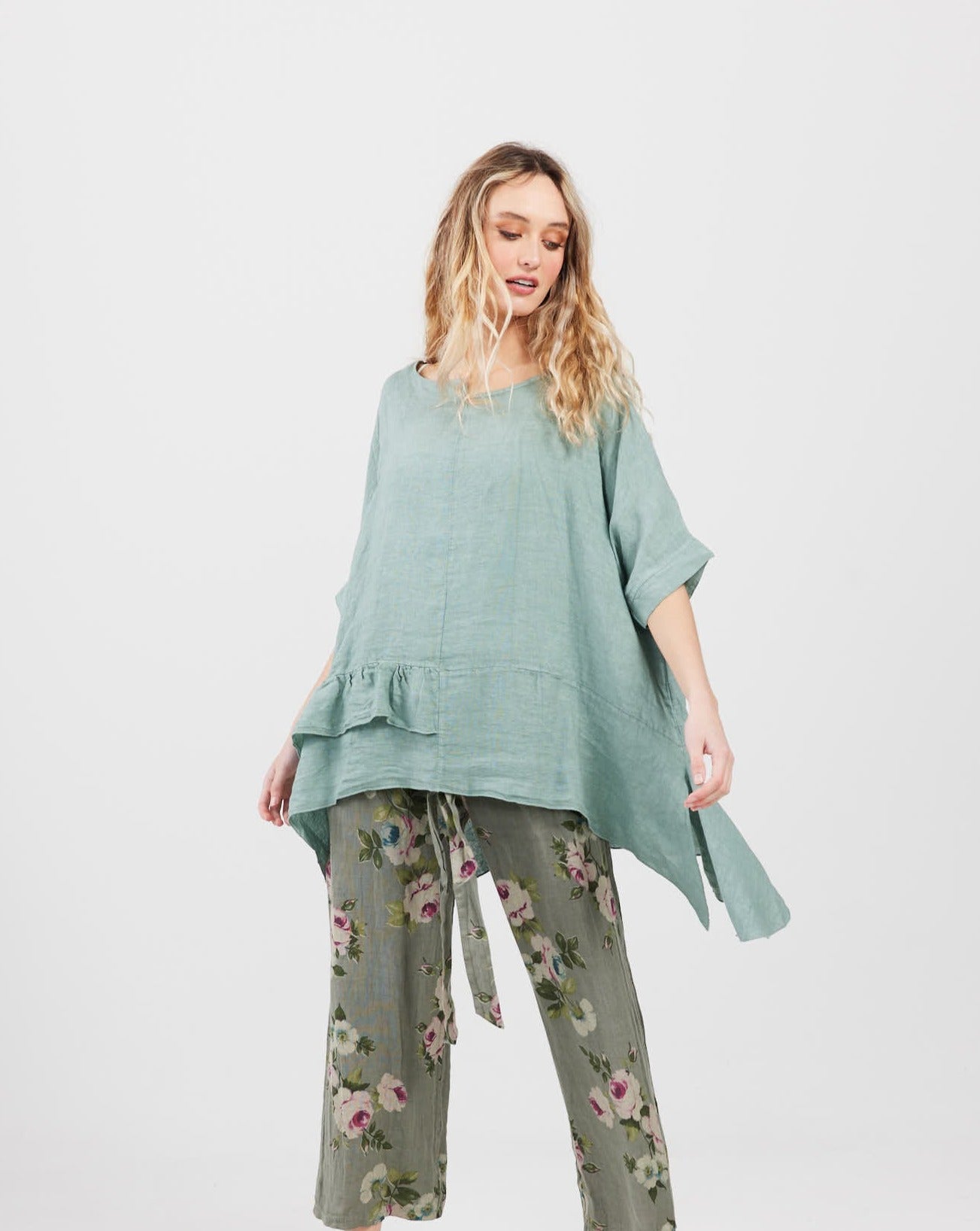 Sorrento linen top . pastel sage Green
