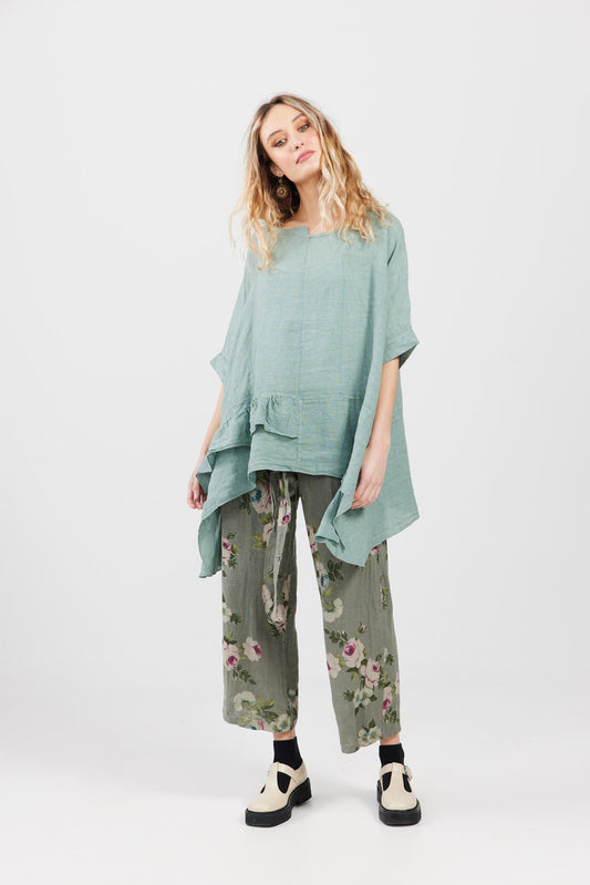 Sorrento linen top . pastel sage Green
