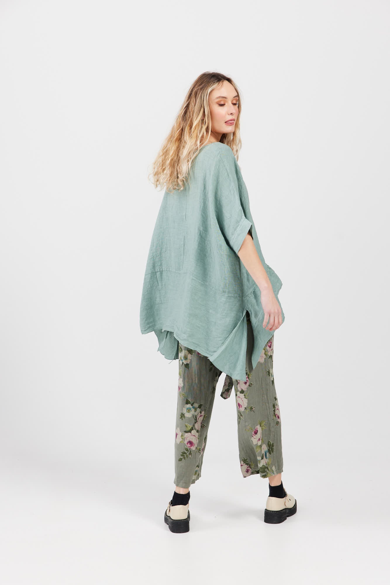 Sorrento linen top . pastel sage Green