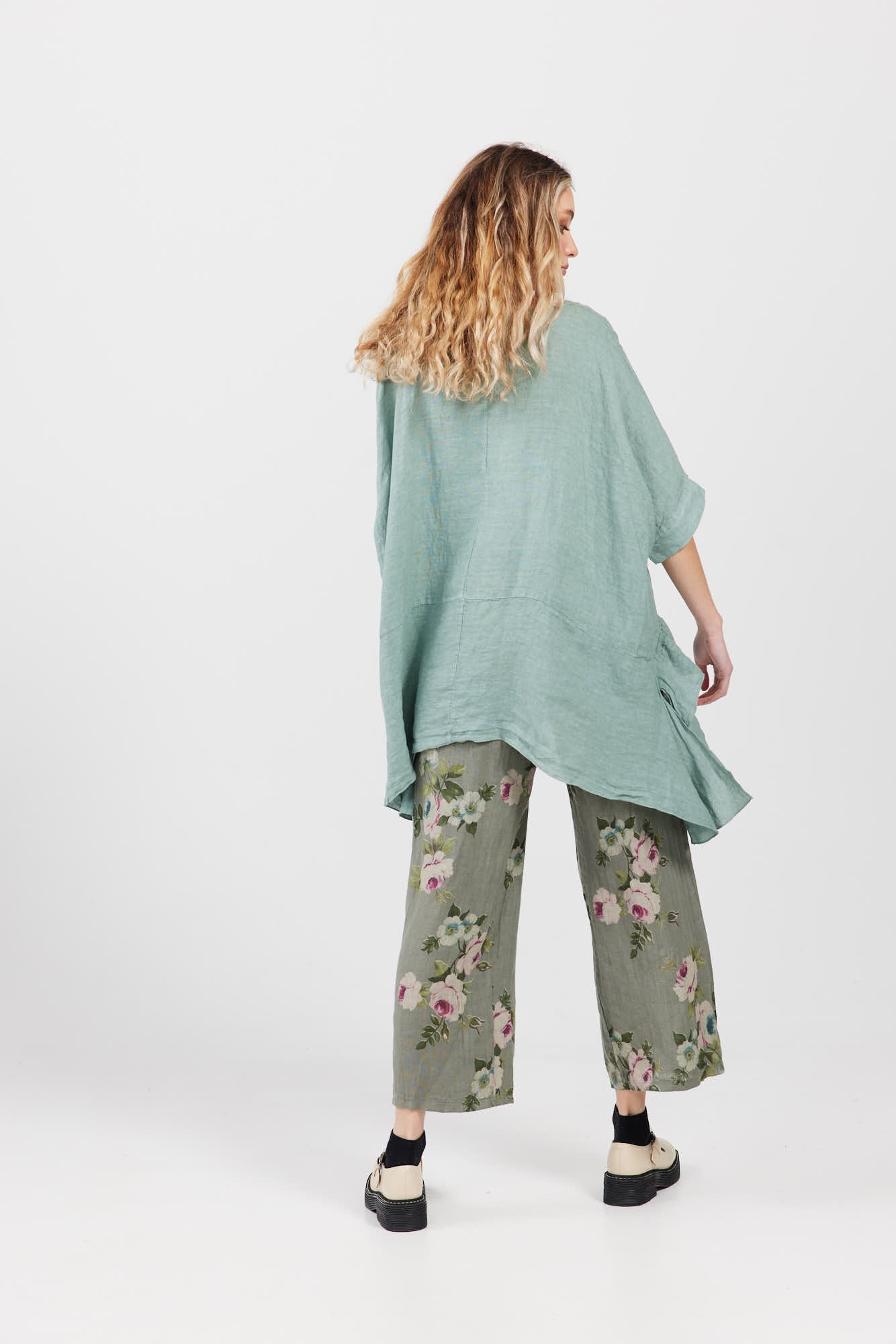 Sorrento linen top . pastel sage Green