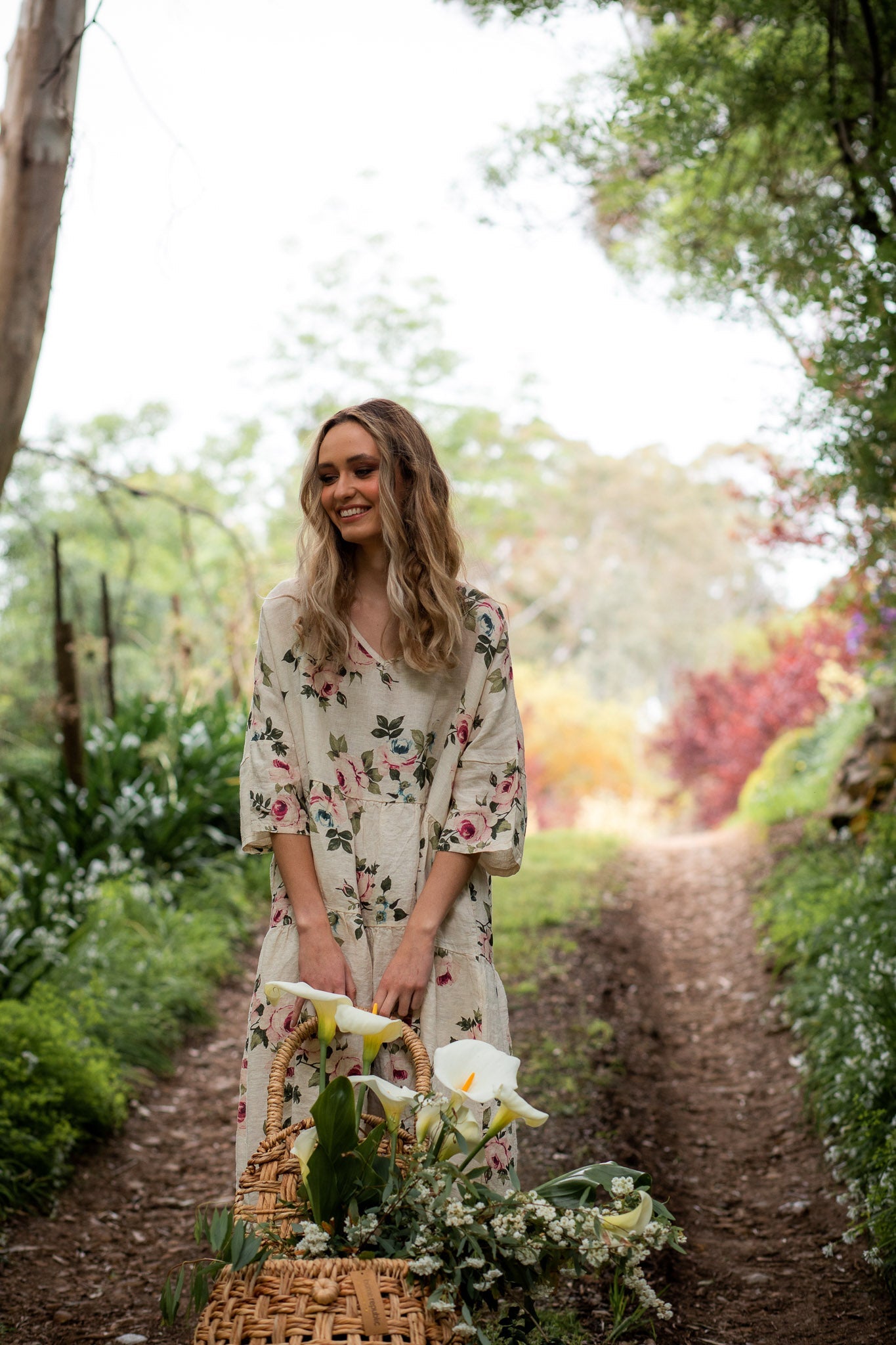 Stella floral linen dress. Cream Rose