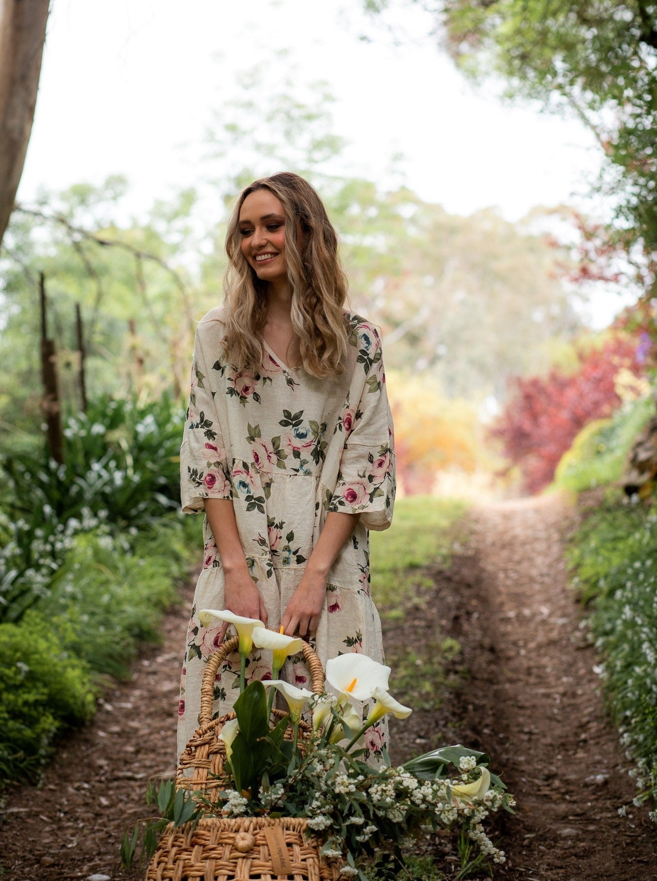 Stella floral linen dress. Cream Rose