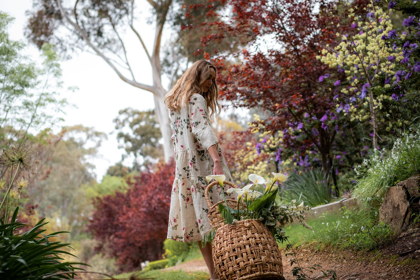 Stella floral linen dress. Cream Rose