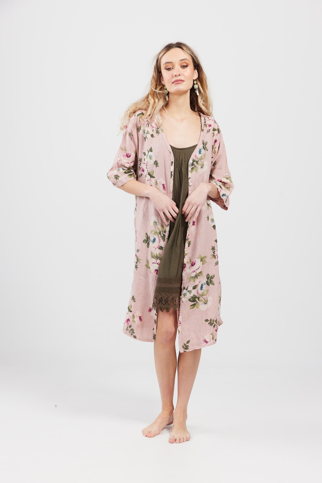 Abigail Floral Coat dress. Blush Pink