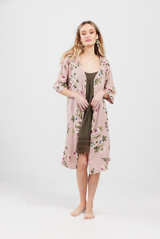 Abigail Floral Coat dress. Blush Pink