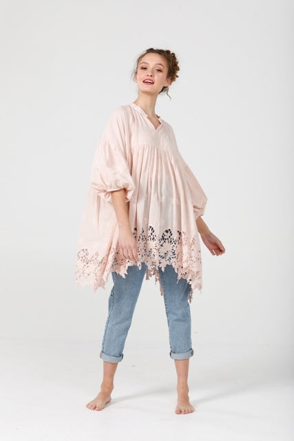 French lace smock. Blush Pink.