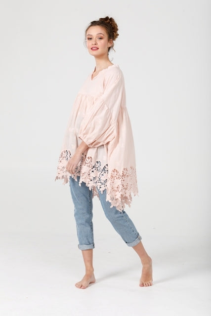 French lace smock. Blush Pink.
