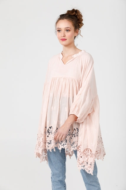 French lace smock. Blush Pink.