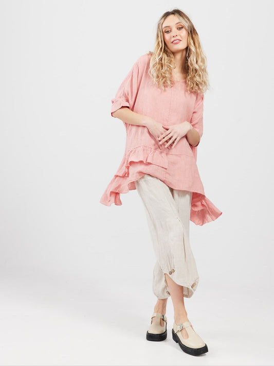 Sorrento linen Top. Shell Pink