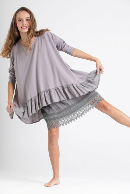 Ruby Ruffle Top. Dove Grey