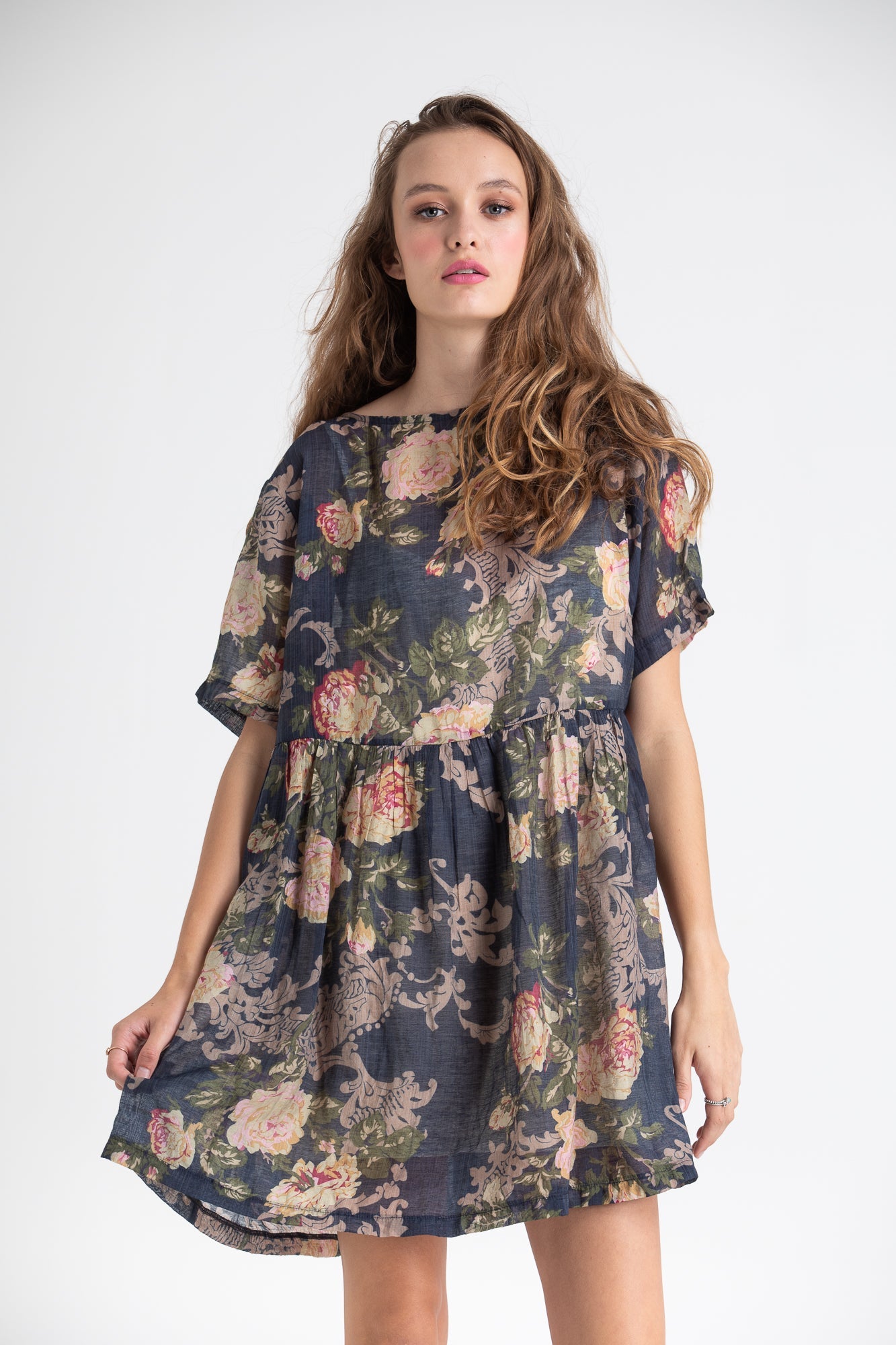 Baby Doll floral dress. Dark Blue Rose