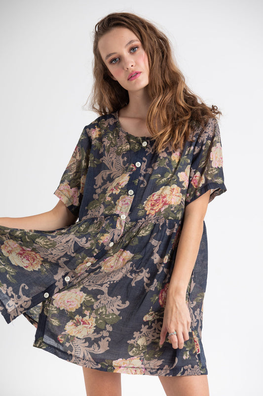 Baby Doll floral dress. Dark Blue Rose
