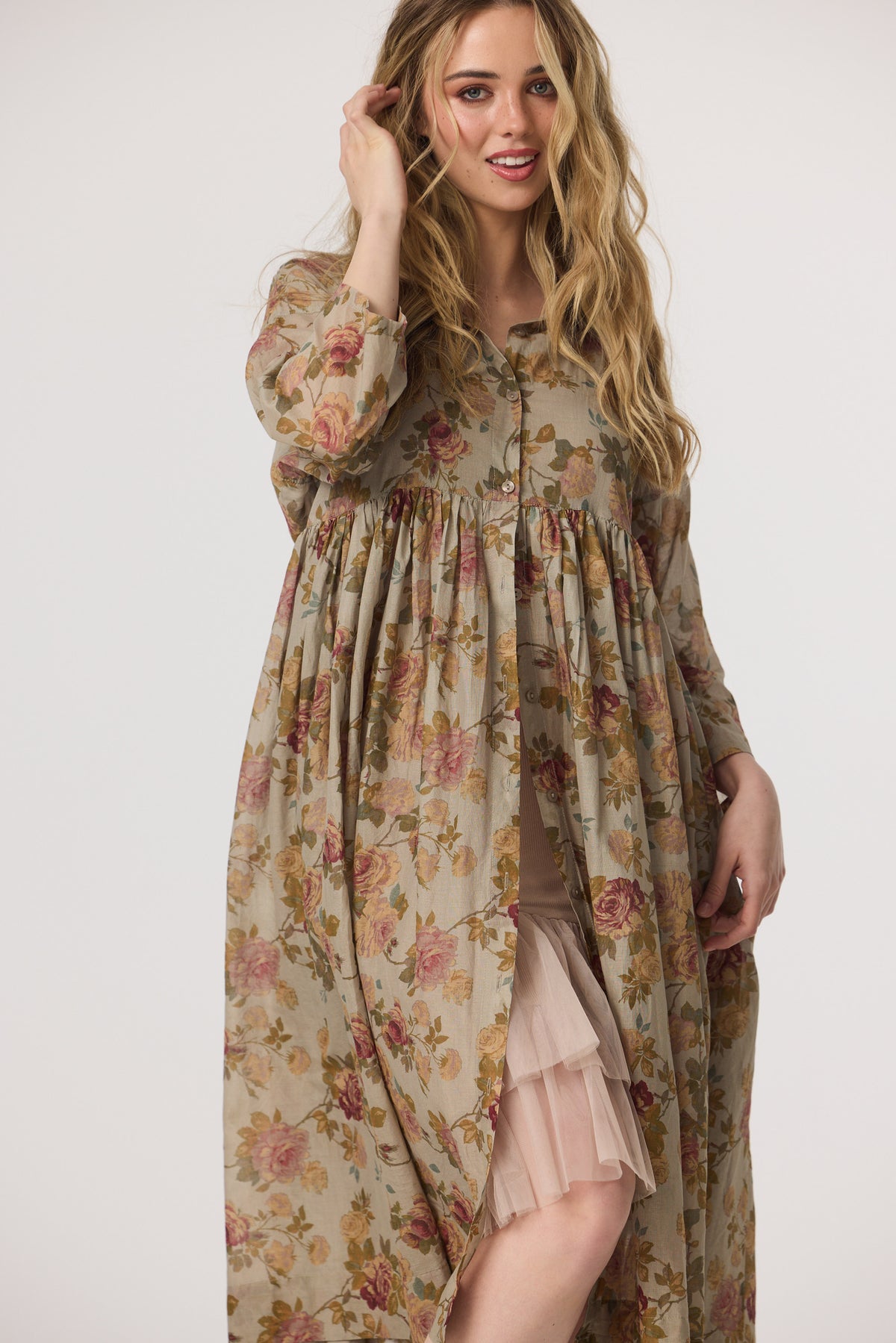 Meadowlark long floral dress. Blue Rose